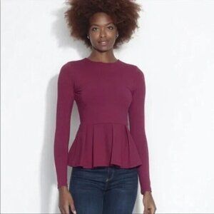 Susana Monaco Womens‎ Long Sleeve Peplum Top Wild Berry Size XS